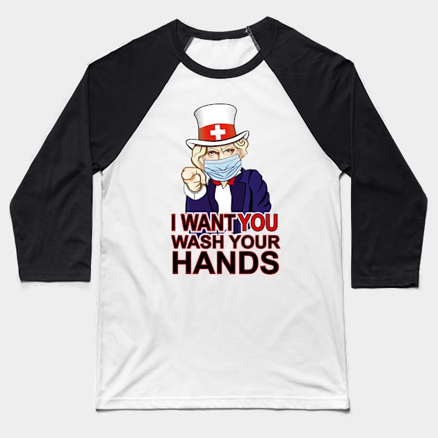 Uncle Sam of UNITED STATES AMERICA. Want you to wash your hands poster design. Coronavirus (COVID-19) protection. Baseball T-Shirt by Agras